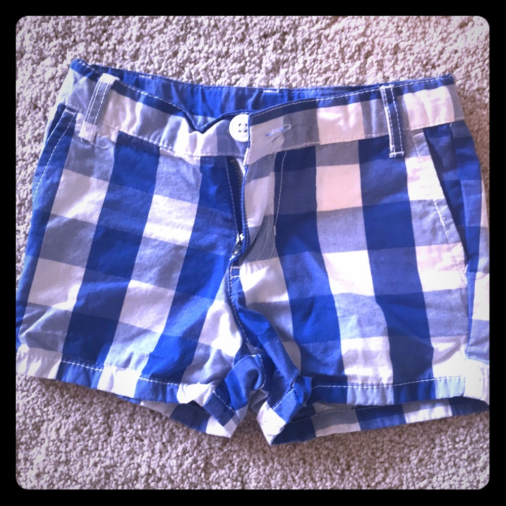 Blue and white gingham girls shorts